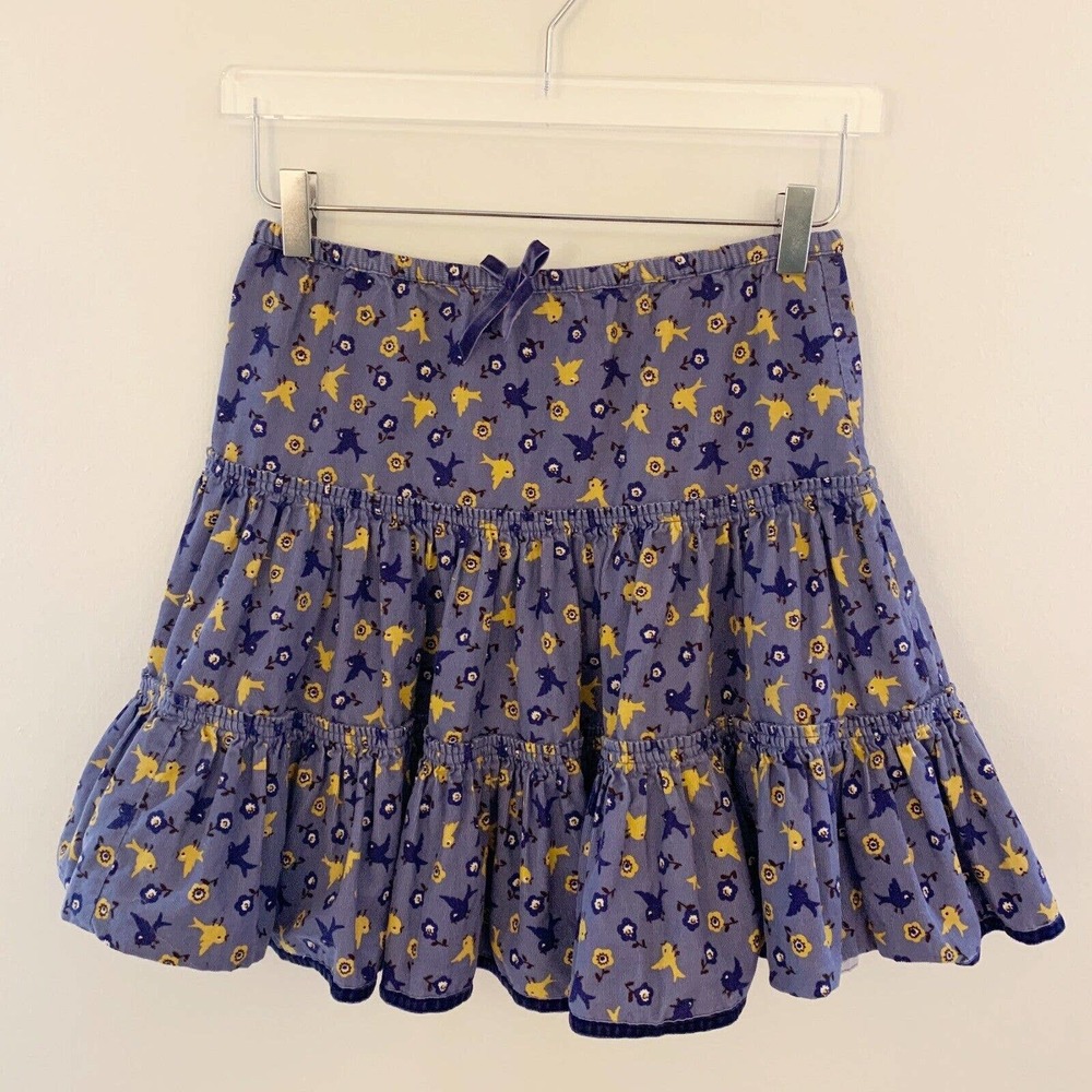 Mini Boden Fine Cord Bird Floral Twirl Skirt Girls Size 7 through 8 years